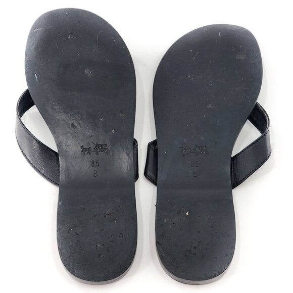 COACH Women's Chapel Black Leather Thong Sandals Flip Flops - Picture 5 of 5